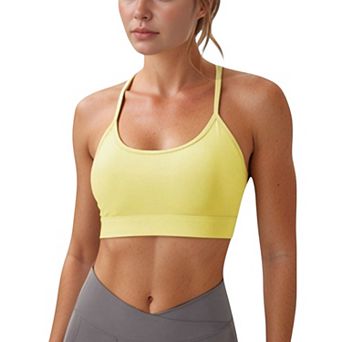 Women's Scoop Neck Sports Bra with Thin Straps Smooth Stretch Fabric Removable Pads