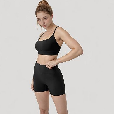 Women's Scoop Neck Sports Bra with Adjustable Spaghetti Straps Removable Padding Stretch Fabric