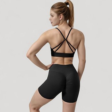 Women's Scoop Neck Sports Bra with Adjustable Spaghetti Straps Removable Padding Stretch Fabric