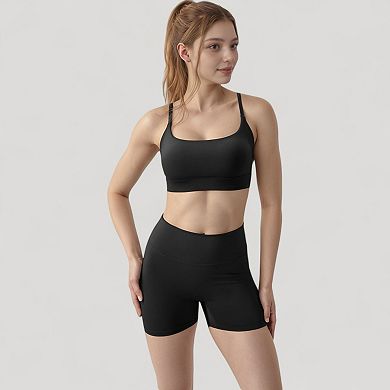 Women's Scoop Neck Sports Bra with Adjustable Spaghetti Straps Removable Padding Stretch Fabric