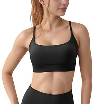 Women's Scoop Neck Sports Bra with Adjustable Spaghetti Straps Removable Padding Stretch Fabric