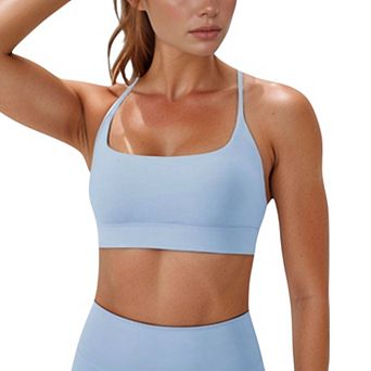 Women's Scoop Neck Sports Bra with Adjustable Spaghetti Straps Removable Padding Stretch Fabric
