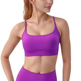 Women's Scoop Neck Sports Bra with Adjustable Spaghetti Straps Removable Padding Stretch Fabric