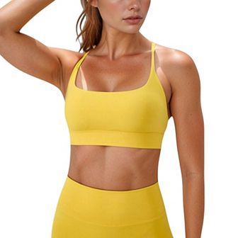 Women's Scoop Neck Sports Bra with Adjustable Spaghetti Straps Removable Padding Stretch Fabric
