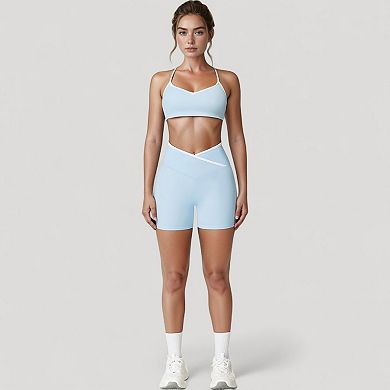 Women's V-Neck Sports Bra with Contrast Trim and Thin Adjustable Straps