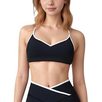 Women's V-Neck Sports Bra with Contrast Trim and Thin Adjustable Straps