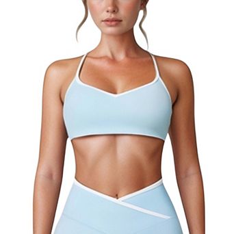 Women's V-Neck Sports Bra with Contrast Trim and Thin Adjustable Straps