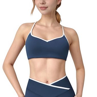 Women's V-Neck Sports Bra with Contrast Trim and Thin Adjustable Straps