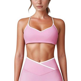 Women's V-Neck Sports Bra with Contrast Trim and Thin Adjustable Straps