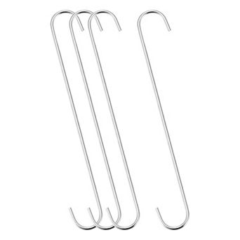 S Hanging Hooks, Extra Long Steel Hanger, Indoor Outdoor Uses for Garden, Bathroom, Workshop 4 pc