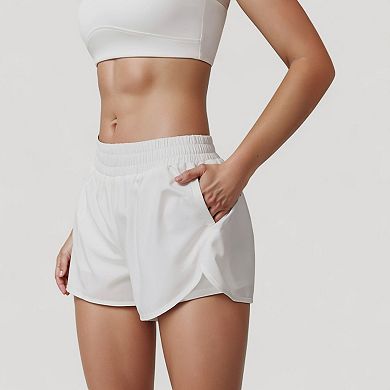 Women's High Waist Running Shorts with Built-In Liner and Side Pockets for Storage