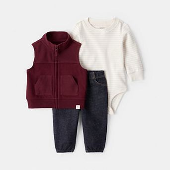 Baby Boy Carter’s 3 pc Long-Sleeve Bodysuit, Vest & Denim Pant Set
