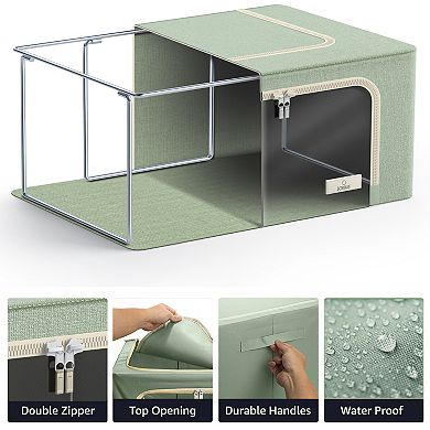 Sorbus 4 Pack Small Foldable Storage Box - Metal Frame, Oxford Fabric, Large Window & Handles