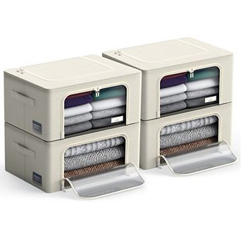 Sorbus 4 Pack Small Foldable Storage Box - Metal Frame, Oxford Fabric, Large Window & Handles