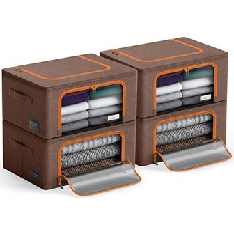 Sorbus 4 Pack Small Foldable Storage Box - Metal Frame, Oxford Fabric, Large Window & Handles