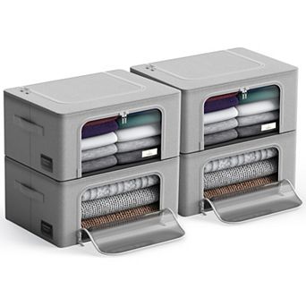 Sorbus 4 Pack Small Foldable Storage Box - Metal Frame, Oxford Fabric, Large Window & Handles