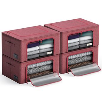 Sorbus 4 Pack Small Foldable Storage Box - Metal Frame, Oxford Fabric, Large Window & Handles