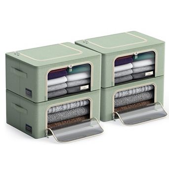Sorbus 4 Pack Small Foldable Storage Box - Metal Frame, Oxford Fabric, Large Window & Handles