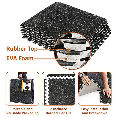 Sorbus (12 Tiles, 48 Sq ft) Exercise High Density Rubber Interlocking Floor Tiles