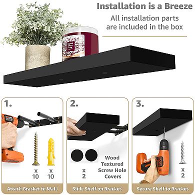Sorbus 24 x 9 Inch 4 Pack Wall Mounted Floating Wood Shelves - for Kitchen, Living Room, Bathroom