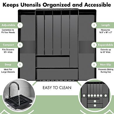 Sorbus Expandable Silverware Organizer - with 7 compartments and 2 expandable slots