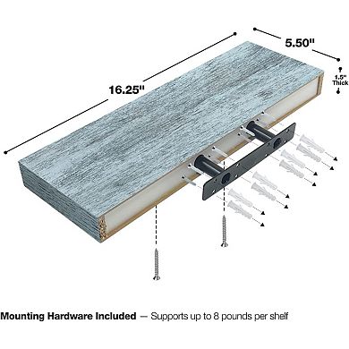 2 Pack 16 Inch Sorbus Coastal Rectangle Floating Shelves - Display Books, Frames, & more