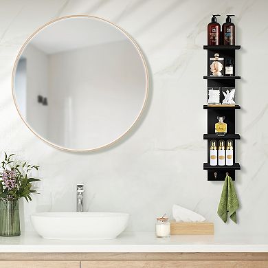 Sorbus 5 Tier Wall Mounted Floating Shelf Unit with Hooks - Home Decor and Storage Organizer