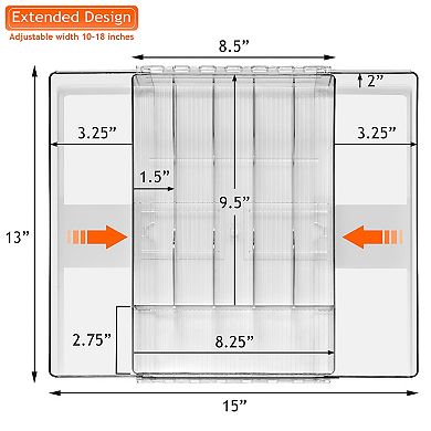 Sorbus Expandable Silverware Organizer - with 6 compartments and 2 expandable slots