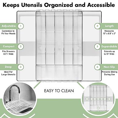 Sorbus Expandable Silverware Organizer - with 6 compartments and 2 expandable slots