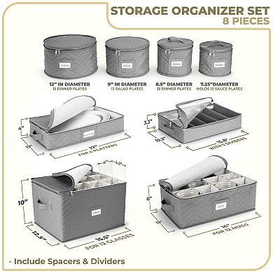 Sorbus 8 Piece Quilted China Dinnerware Storage Cases - for Dinnerware, Mugs, Cups
