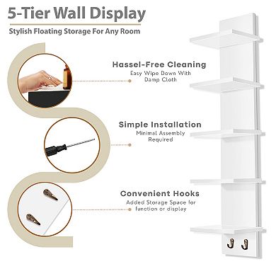 Sorbus 2 Pack 5 Tier Wall Mounted Floating Shelf Unit with Hooks - Home Decor and Storage Organizer