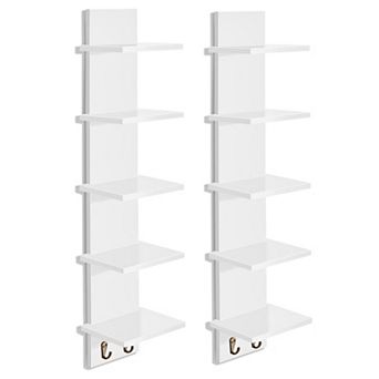 Sorbus 2 Pack 5 tier Wall Mounted Floating Shelf Unit with Hooks - Home Decor and Storage Organizer