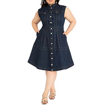 ELOQUII Women's Plus Size Fit & Flare Denim Dress