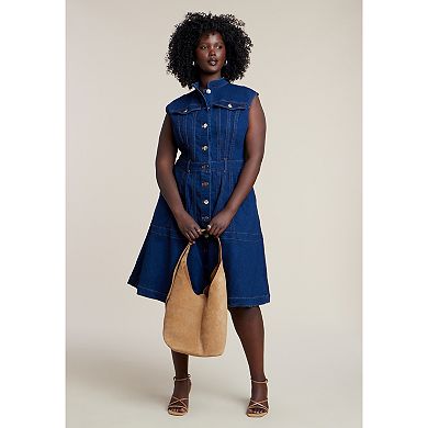 ELOQUII Women's Plus Size Fit & Flare Denim Dress
