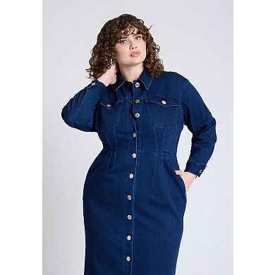 ELOQUII Women's Plus Size Denim Fitted Dress
