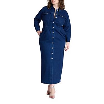 ELOQUII Women's Plus Size Denim Fitted Dress