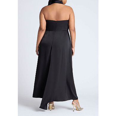 ELOQUII Women's Plus Size Halter Neck Satin Maxi Dress