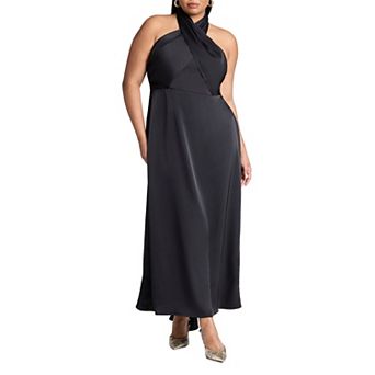 ELOQUII Women's Plus Size Halter Neck Satin Maxi Dress