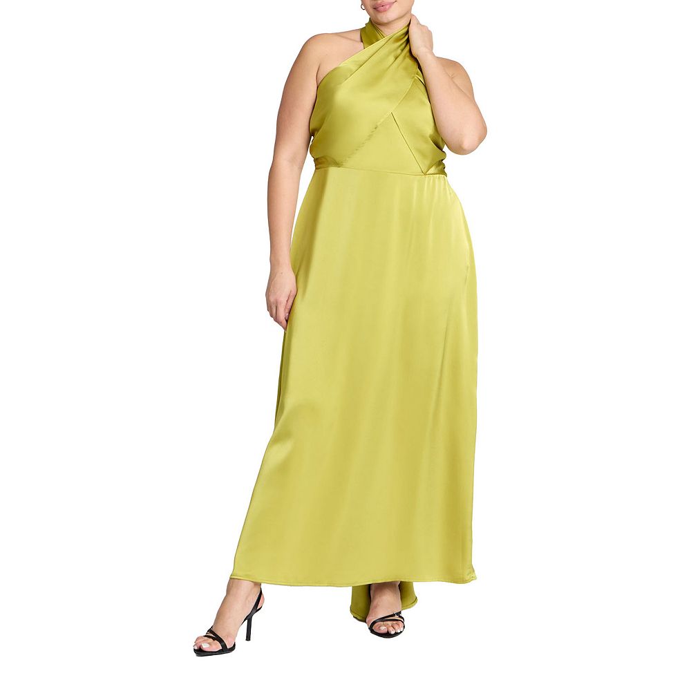 Eloquii Women's Plus Size Halter Neck Satin Maxi Dress
