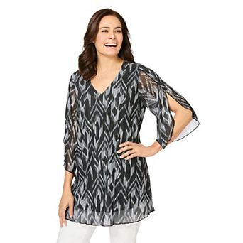 Woman Within Plus Size Miracle Mesh Tulip Three-Quarter Sleeve Tunic