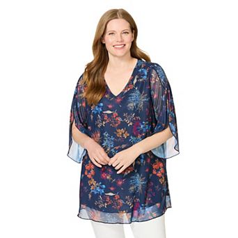 Woman Within Plus Size Miracle Mesh Tulip Three-Quarter Sleeve Tunic
