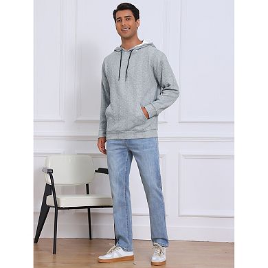 Men's Long Sleeve Pockets Drawstring Jacquard Pullover Hooded Sweatshirts