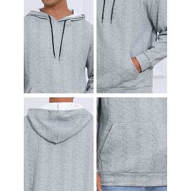 Men's Long Sleeve Pockets Drawstring Jacquard Pullover Hooded Sweatshirts