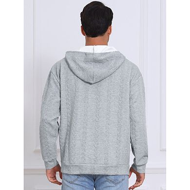 Men's Long Sleeve Pockets Drawstring Jacquard Pullover Hooded Sweatshirts