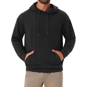 Men's Long Sleeve Pockets Drawstring Jacquard Pullover Hooded Sweatshirts