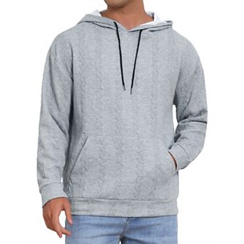 Men's Long Sleeve Pockets Drawstring Jacquard Pullover Hooded Sweatshirts