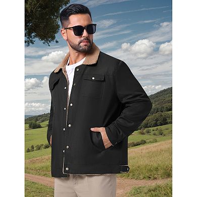 Men's Winter Coat Collared Button Front Fleece Lining Cargo Trucker Jacket