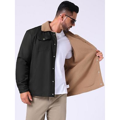 Men's Winter Coat Collared Button Front Fleece Lining Cargo Trucker Jacket