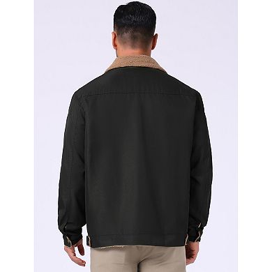 Men's Winter Coat Collared Button Front Fleece Lining Cargo Trucker Jacket