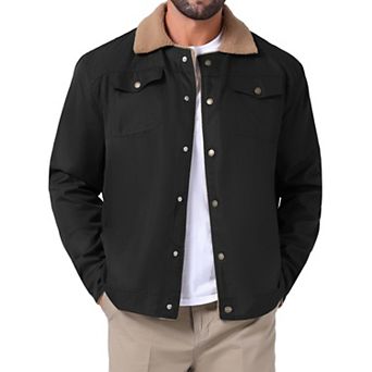 Men's Winter Coat Collared Button Front Fleece Lining Cargo Trucker Jacket